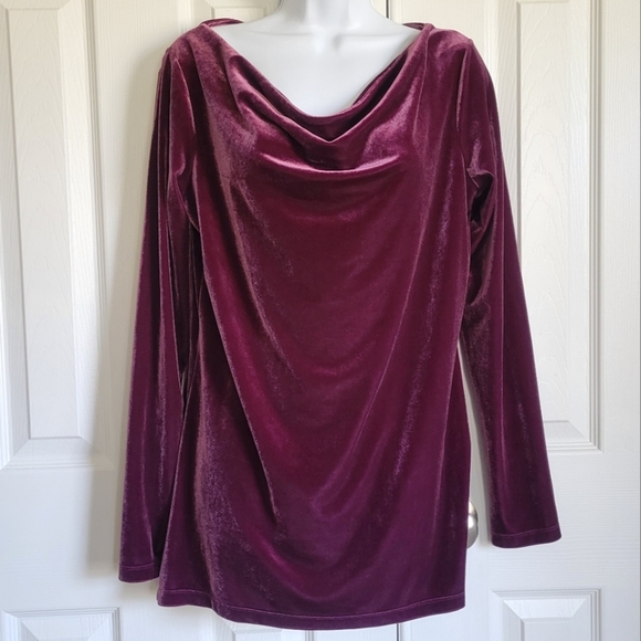 Land's End purple velvet long sleeve drape neck top women's small size 6 - 8 - Picture 14 of 16